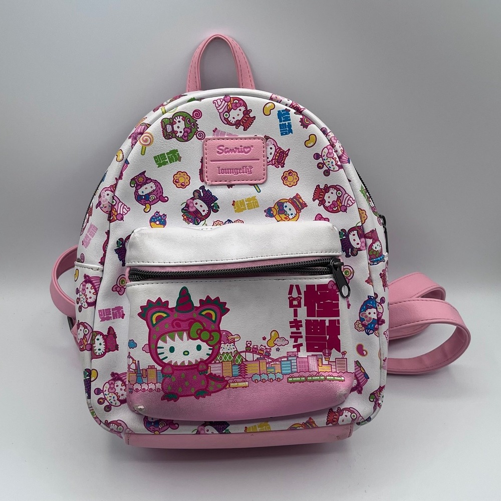 Loungefly Sanrio Hello Kitty Kaiju Mini Backpack Pink White Unicorn Monster - Picture 1 of 9